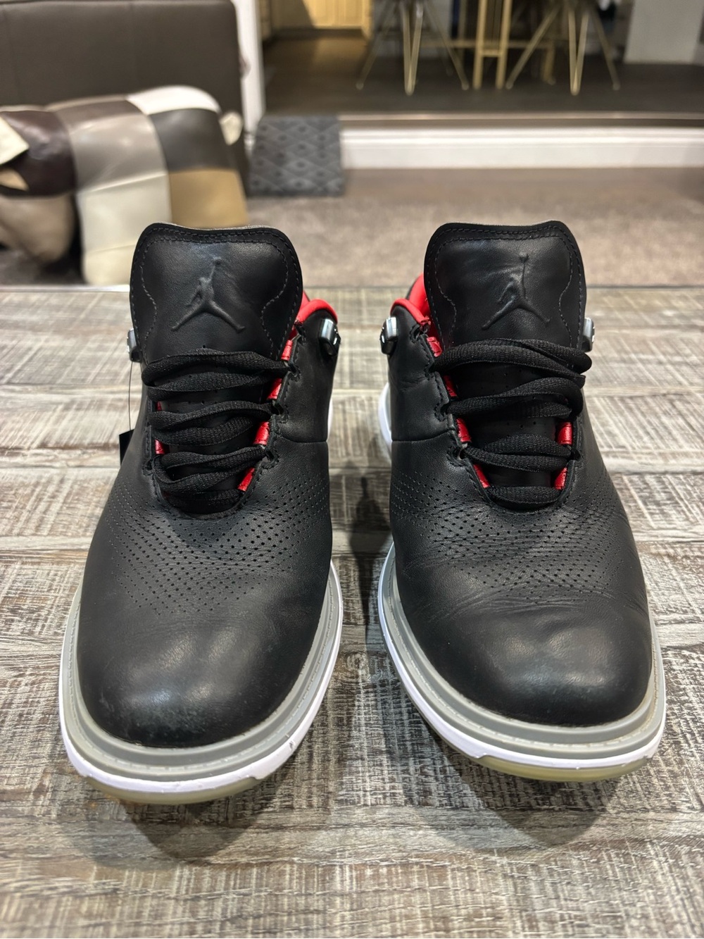 JORDAN ADG 4 Men's Cement Black and Red Tour Edition Soft Spike Golf Shoes!!